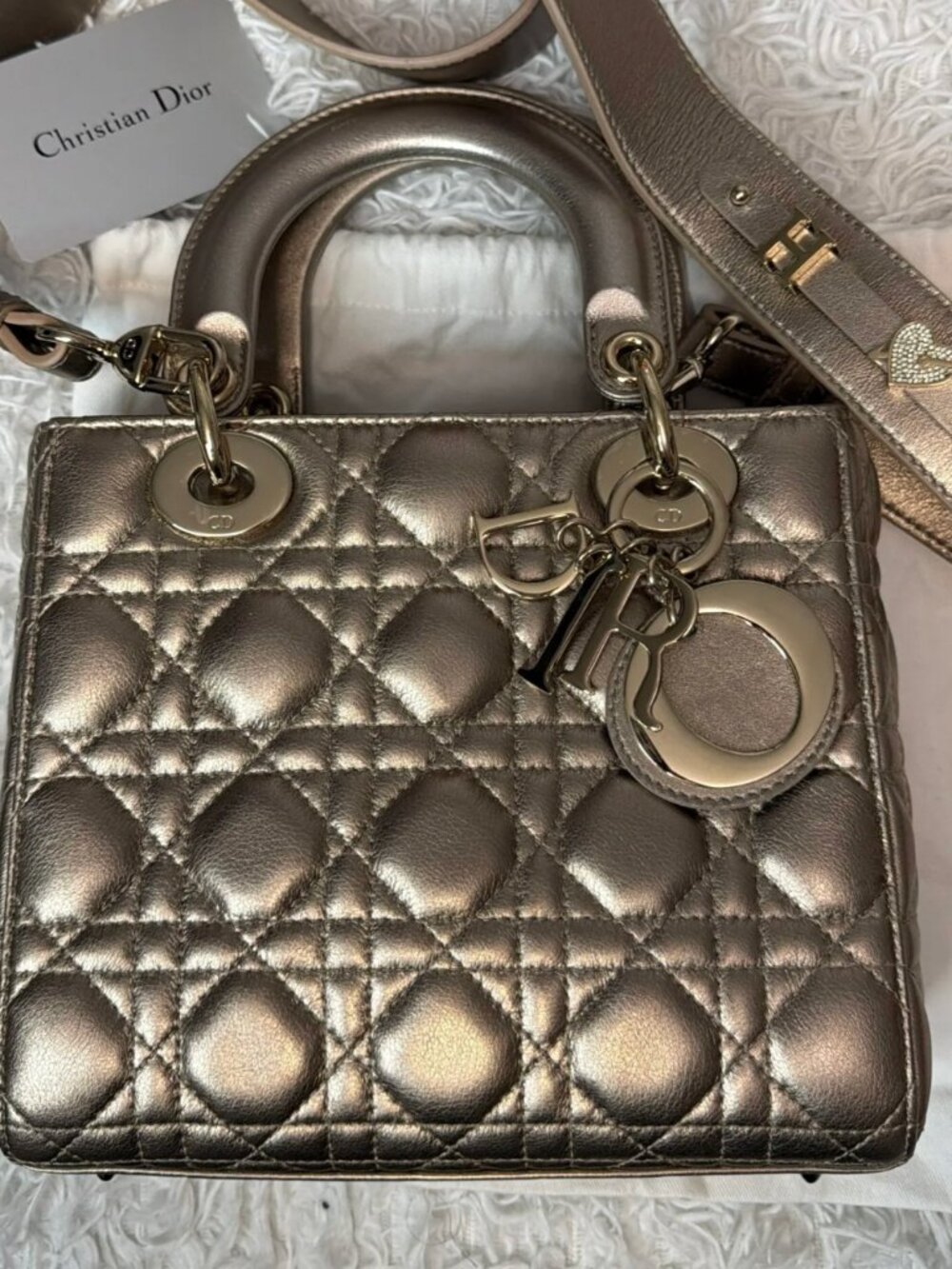 CHRISTIAN DIOR Lambskin Cannage Small My ABCDior Lady Dior in metallic gold